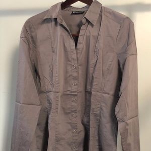 NY & Co Silver Grey V-Neck Stretch Button-down